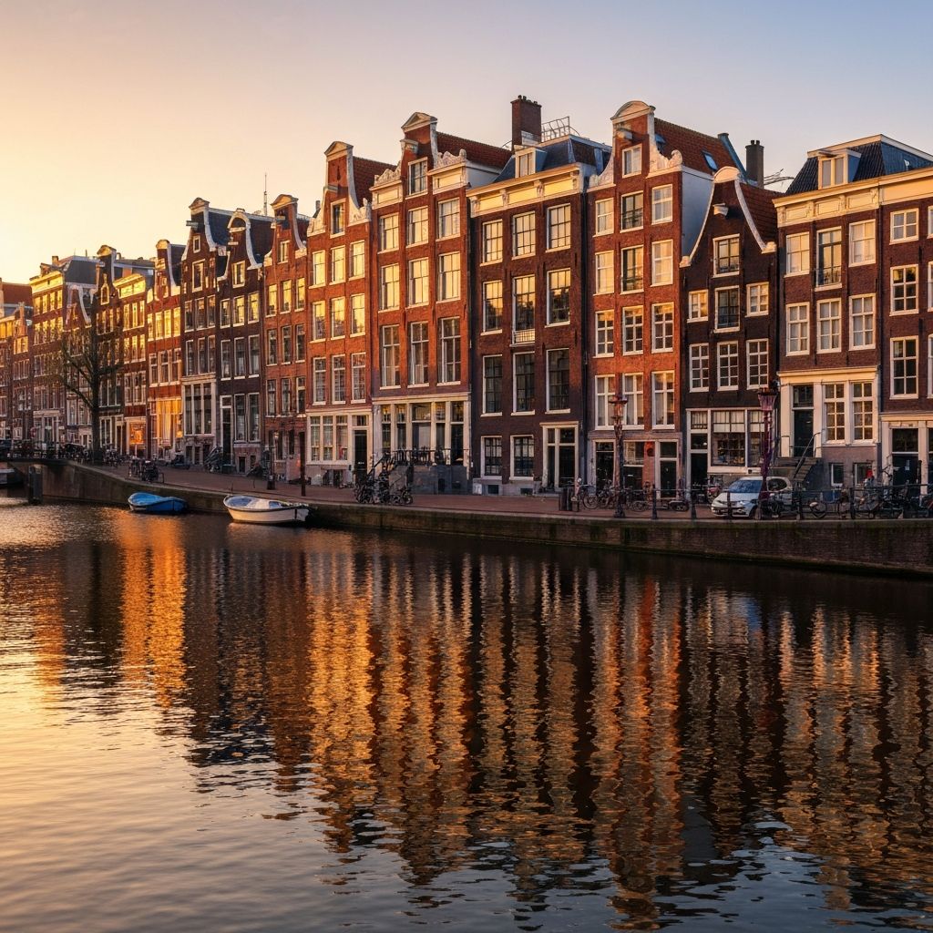 Casas dos canais ao pôr do sol